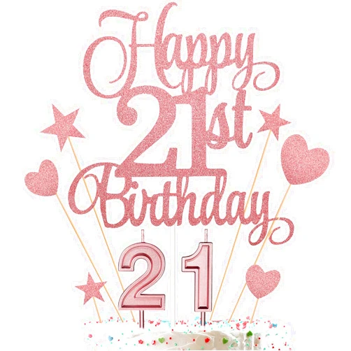 HOGRTi 21st Birthday Cake Decorations Set Include 21st Birthday Candles Numeral 21 Cake Candles and Happy 21st Birthday Cake Toppers with Heart Star Cupcake Picks for Birthday Party (Rose Gold Series)