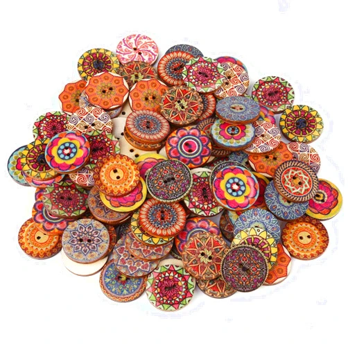NOENNULL 100 Pcs Wooden Buttons for Sewing Large Wood Buttons Mixed Pattern Vintage Wood Buttons with 2 Holes for DIY Sewing Craft Decorative 25mm Large Wood Buttons Craft Buttons Bulk