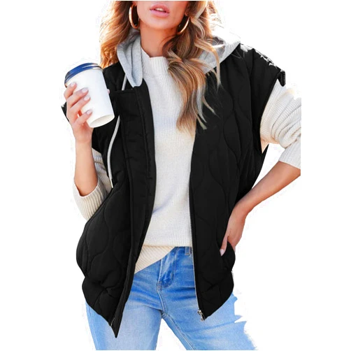 EVALESS Hooded Puffer Vest Women 2024 Zip Up Sleeveless Quilted Vests with Pockets