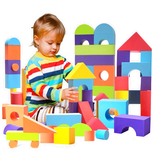 CRAFTY HAPPITOYS Set of 34 Jumbo Large Foam Blocks for Toddlers - Stacking Soft Blocks for Kids with Shapes & Colors Learning - Construction Building Preschool Toys - Giant Foam Blocks for Daycare Toddlers 3-5 & Above