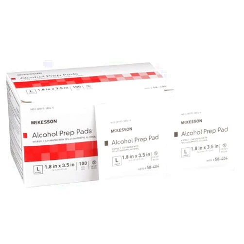 McKesson Alcohol Prep Pad, McKesson, Isopropyl Alcohol, 70% Isopropyl Alcohol, 70% Individual Packet Large, 1.8 X 3.5 Inch Sterile, 58-404 - Pack of 100