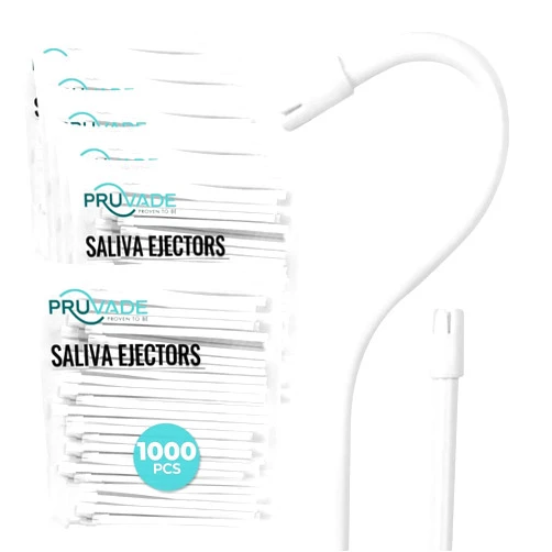 Pruvade Dental Saliva Ejectors, 1000 Pack, Soft Flexible Valve Tips, Disposable Suction Ejectors for Oral Care, Removes Water, Liquid, Debris, Dentist Equipment, White Body with White Tip