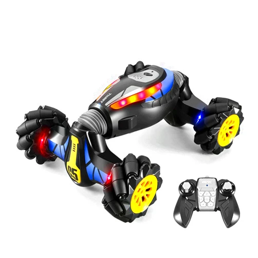 KGUANG Oversized Double-Sided Stunt Off-Road RC Car Twisting Cool Lights 4WD Rotating Climbing 2.4G Remote Control Buggy USB Electric Children's Toy Vehicle Boy Birthday Yellow