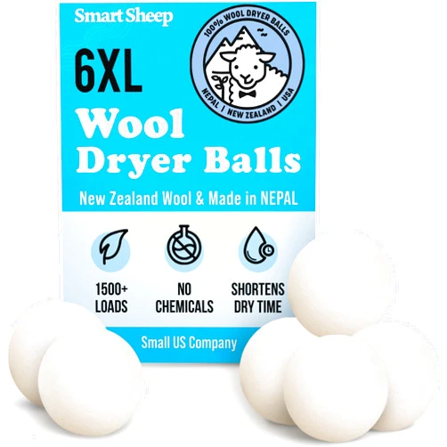 Smart Sheep Wool Dryer Balls - Smart Sheep 6-Pack - XL Premium Natural Fabric Softener Award-Winning - Wool Balls Replaces Dryer Sheets - Wool Balls for Dryer - Laundry Balls for Dryer