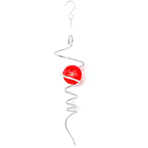 OMCCHK Gazing Ball Spiral Tail Wind Spinner Stabilizer,Wind Catcher Metal Decoration with Swivel Hook & Red Crystal Glass Ball,Mirror Ball Spinner Hanging,Helix Kinetic Silver Outdoor Garden Art Ornaments