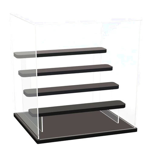 Choowin 5-Tier Clear Acrylic Display Case Display Box Display Stand with Door,Countertop Display Case for Collectible Mini Action Figure,Dustproof Storage Organizer(Black Base,Step)