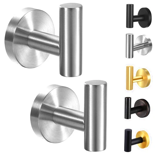 Kruodop Towel Hooks for Bathroom,2 Packs Wall Mount Towel Holder, Matte Wall Robe Hook,Stainless Steel Heavy Duty Door Hanger Towel Hook for Kitchen, Bedroom,Hotel,Pool,Coats, Silver