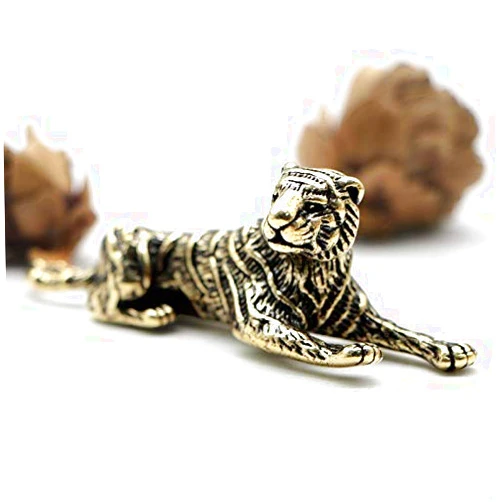 JKSVTF Vintage Brass Tiger King Statue Paperweight Ornaments Copper Animal Tiger Miniatures Figurines Desk Decorations Home Decor