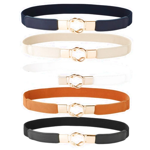JASGOOD Women Retro Fashion Elastic Belt Stretchy Skinny Waist Belt for Dress Jeans Pants with Metal Gold Buckle