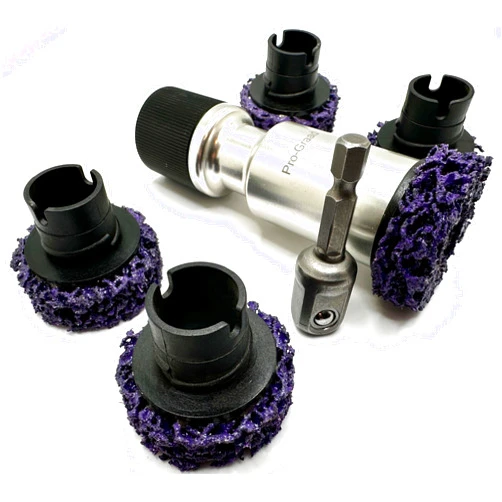 Pro-Graad 7 Piece 1-1/2” Brake Hub Cleaning Disc Kit, Impact Driven Tool Resurfacing Hub, Rotor, Stud, Wheel Rust Removal Cleaner, Kit Includes 5X Cleaning Pad Discs, 1x Tool Holder, 1x Drill Adapter