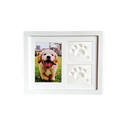 JunWish Pet Paw Print Keepsake Kit for Dog/Cat, Wooden Photo Frame with Pet Paw Print Imprint Kit (White)