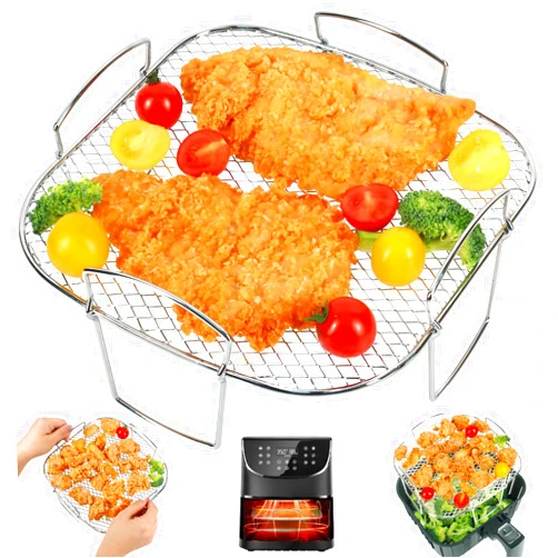 BYKITCHEN 8 inch Square Air Fryer Rack, Stainless Steel Dehydrator Rack, Square Air Fryer Accessories for Cosori, Instant Vortex, Gourmia Air Fryer & Oven, Ninja Foodi Grill Accessories