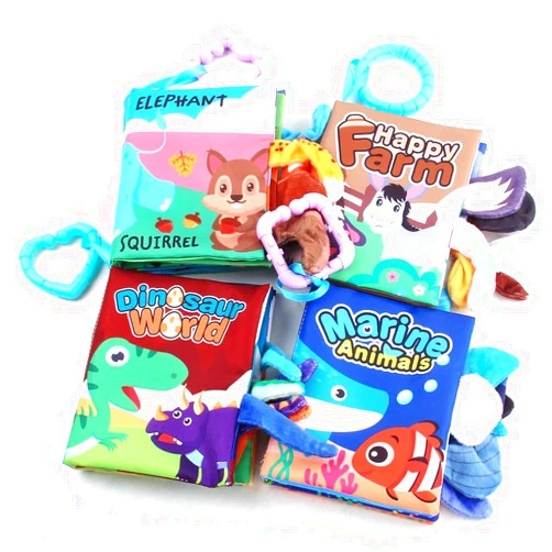 Jbery Baby Books 0-6 Months - Infant Tummy Time Toys High Contrast Sensory Baby Toys 6 to 12 Months Touch Feel toy Stocking Stuffers for Boys Girls 0-3 Months toys Early Learning Stroller Toy 4 packs
