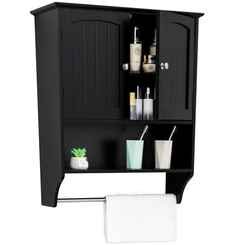 Iwell Bathroom Wall Cabinet with Adjustable Shelf & Doors, Over The Toilet Storage Cabinet, Medicine Cabinet for Bathroom, Laundry Room, Kitchen, Black