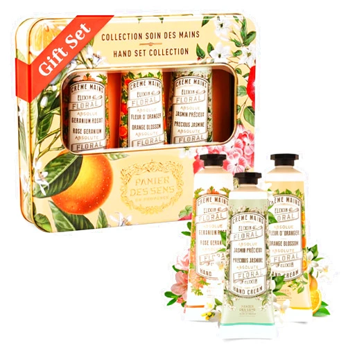 Panier des Sens - Mini Hand Cream Set – Birthday Valentines Day Gifts for Women - Orange Blossom, Jasmine, Geranium Natural Hand Cream - Gift Set Ideas - 96% Natural - Hand Lotion Travel Size 3x1 Floz