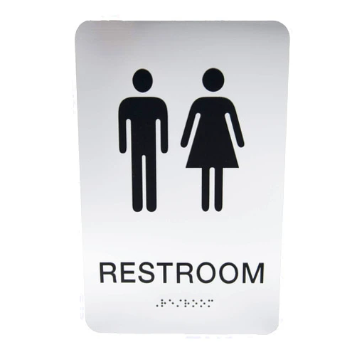 SBLABELS Non-Accessible/Wheelchair Unisex Gender Neutral ADA Restroom (Bathroom) Sign w/Braille - Silver