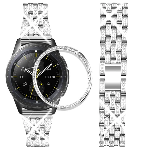 SUPOIX Compatible for Samsung Galaxy Watch 42mm Band + Bezel, 20mm Women Bling Diamond Jewelry Replacement Strap & Bezel Ring Case for Galaxy Watch 42mm/Gear Sport(Silver)