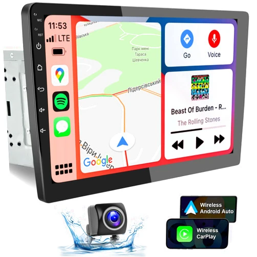 LEROAADZ 10 Inch Double Din Touchscreen Car Stereo - Detachable Floating QLED Car Radio with Apple Wireless CarPlay, Android Auto, Bluetooth, Live Rear View Camera, 5.1 Channel Audio Multimedia Receivers