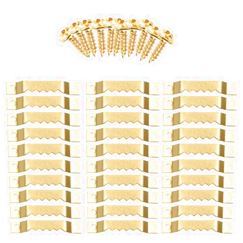 FUCAS Sawtooth Hangers Picture Frame Hanging 40mm Hanger Double Hole with #4 Screws Golden (100 Pack)