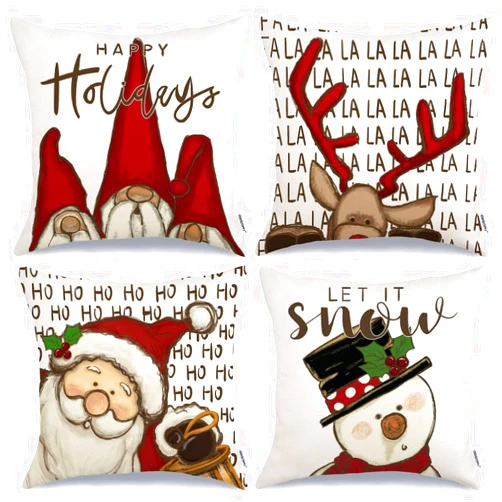 GEEORY Christmas Decorative Pillow Covers 18x18 Inch Set of 4, Gnomes Santa Claus Deer Snowman Winter Holiday Farmhouse Cushion Cases Xmas Decoration for Home GA313-18