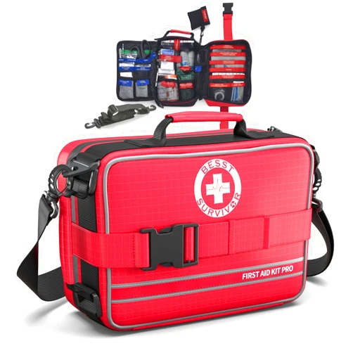 Besst Survivor Comprehensive Premium First Aid Kit, Emergency Trauma Kits with Shoulder Strap for Car Camping Gear, Labelled Compartments Survival Kit, Home Essentials, Outdoor Emergency Medical Supplies -252 Piece