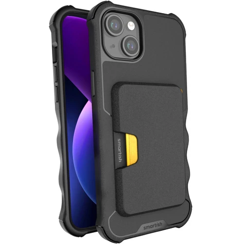 Smartish® iPhone 15 Plus Protective Case with Wallet for MagSafe iPhones - Gripzilla - Magsafe Compatible Heavy Duty Armor Grip Cover + Detachable Magnetic Credit Card Holder - Black Tie Affair