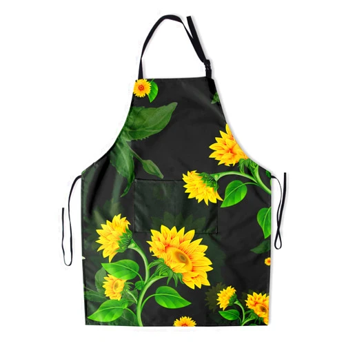 Granbey Sunflower Gardening Apron With 2 Pockets Waterproof Floral Artist Aprons Plus Size for Men Women Chef Cooking Bibs with Adjustable Neck For Garden Kitchen Baking BBQ Decor