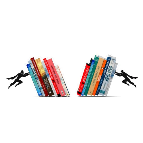 Artori Design Book Ends to Hold Books Heavy Duty - Hidden Metal Bookends for Shelves Desk - Bookend Book Holder for Home Decorative - Gift for Book Lovers and Home Décor (Book&Hero - Set of 2)