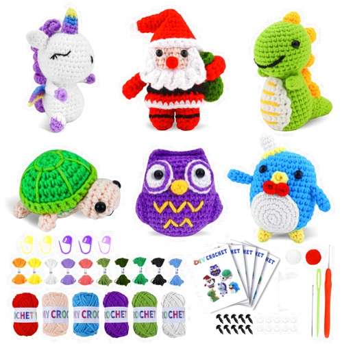 Tintinadv 6Pcs Crochet Starter Kit Beginner for Adults - Knitting Kit for Adults and Kids Beginners - Amigurumi Crocheting Animals Kits with Step-by-Step Video