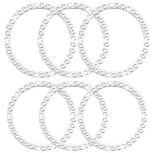 IOUALEY 6 Pcs Bling Car Decor Crystal Rhinestone Ring Emblem Sticker, Engine Start Stop Decoration Ring Car Interior Accessories for Women, Push to Start Button Cover, Key Ignition & Knob Bling Ring, Silver