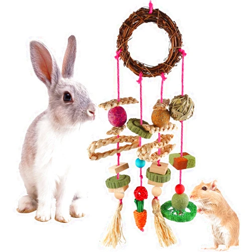 YIXUND Bunny Chew Toys, Rabbit Toys for Teeth Grass Timothy Cake and Treat for Guinea Pigs Hamster Chinchillas Rats and Other Rodent Toy Set