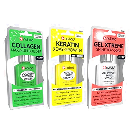 NAIL-AID Collagen Base + Keratin Growth + Gel Top Coat, Clear, 3 Count