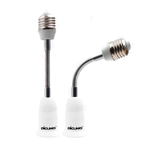 DiCUNO E26 15.5CM/5.5 Inch Extension Socket Extender Adapter, E26 to E26 Flexible Extension, All-Directional Adjustable Standard Medium Light Bulb Socket Converter (2-Pack)