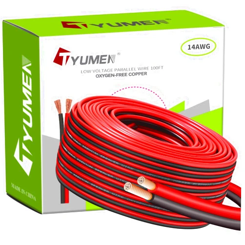 Tyumen 14 Gauge Wire 100 Feet, 14/2 AWG Red Black Electrical Wire | Pure Copper Wire | Low Voltage Wire | Automotive Wire, 14AWG 2 Conductors Stranded Wire for Led Lights, in-Home, Autos, Schools use