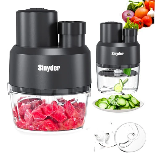 Sinyder Food Processors 4 Cup,Electric Food Chopper,Small Meat Grinder with 2 Bowls,2 Speed & 2 Different Function Blades for Vegetable, Meat, Nuts,Functions for Mincing, Dicing, Shredding,Slicing
