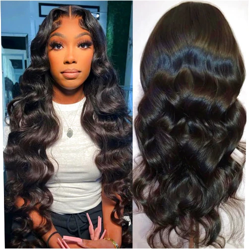 Veally Lace Front Wig Pre Plucked Ready to Wear 13x6 HD Glueless Body Wave Lace Front Wig for Women Natural Looking Synthetic Heat Resistant Fiber Wavy Lace Wig Natural Black (26 Inch)