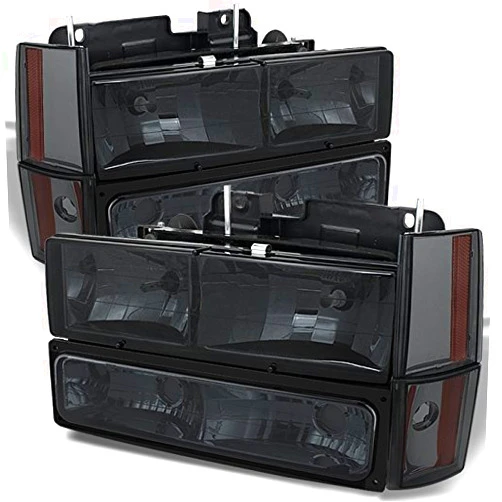 AKKON - For Chevy C/K Series Silverado Suburban Tahoe Pickup Truck Smoked Lens Headlight + Bumper + Corner Light Set