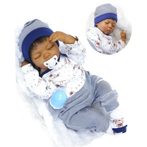 Medylove Reborn Baby Dolls African American Boys Black Baby Realistic Silicone Vinyl 22 Inches Handmade Weighted Cute Eyes Closed Sleeping
