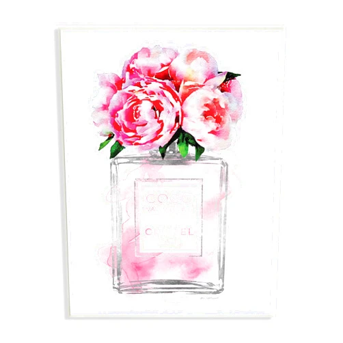 Stupell Industries Glam Perfume Bottle V2 Flower Silver Pink Peony Oversized Wall Plaque Art, Proudly Made in USA, 13 x 19