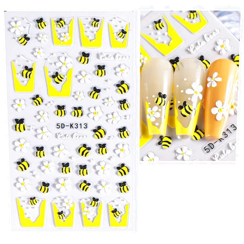 Wmbzxh 2024 NEW Flower Nail Stickers, 5D Embossed Flower Nail Art Stickers Self-Adhesive Nail Stickers Bees Flowers Nail Decals Flowers Stickers for Nails for Women Girls Nail Art Decorations