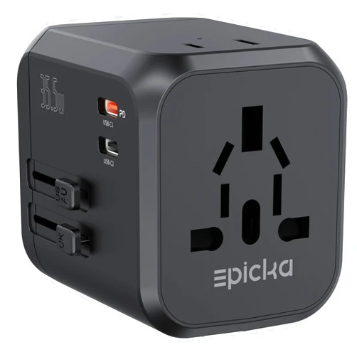 EPICKA Universal Travel Adapter, International Plug Adapter with Dual AC Outlet, 2 USB-C 35W PD Fast Charging & 3 USB-A, All in One Worldwide Wall Charger (TA-205, Black)