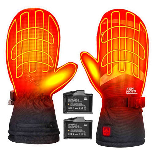 KEMIMOTO Heated Gloves Mittens for Men Women Rechargeable, Ski Mittens Electric Battery 7.4V 2500MAH with Touchscreen Waterproof Hand Warmer for Winter Skiing Snowboarding Hiking Climbing Camping