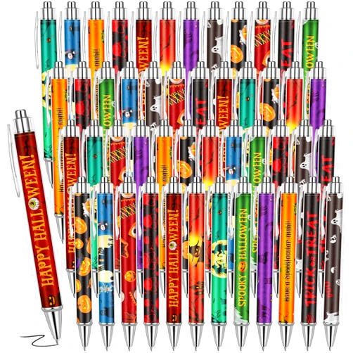 Cholemy 48 Pieces Halloween Pens Bulk Halloween Party Ballpoint Pens Retractable Novelty Pumpkin Skeleton Bat Spider Gel Ink for Office School Party Favor