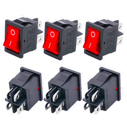 Twidec/6Pcs Rocker Switch AC 6A/125V 10A/250V DPST 4 Pins 2 Position ON/Off Red LED Light Illuminated Boat Rocker Switch Toggle KCD1-4-201N-R