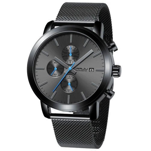 CRRJU Watches for Men Luxury Business Stainless steel Waterproof Calendar Chronograph Analog Quartz Wristwatches