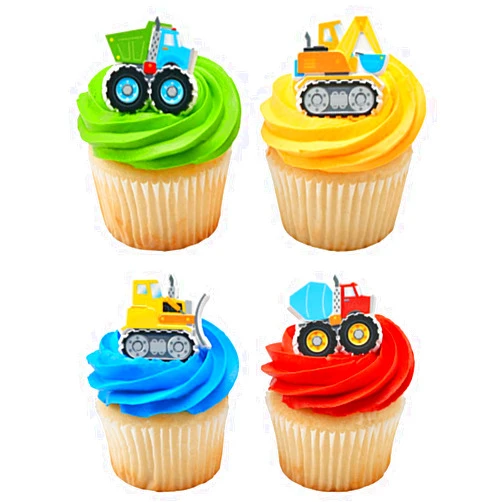 SugarMeLicious Tractor Cupcake Rings, Fun Construction-Themed Cake Toppers for Kids' Birthdays and School Parties, Party Supplies for Boys Themed Birthday (12-Pack)