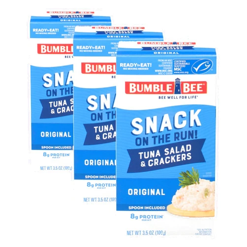 Bumble Bee Snack On The Run Original Tuna Salad with Crackers Kit - Ready to Eat Protein Snack Pack - 8g Protein per Box - Wild Caught MSC Certified Tuna,(Pack of 3)