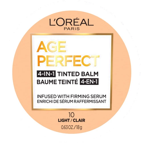 L'Oreal Paris Age Perfect 4-in-1 Tinted Face Balm Foundation Anti-Aging Light to Medium Coverage Formula Infused with Firming Serum, Light 10, 0.61 fl oz