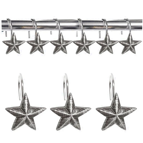 YING CHIC YYC Set of 12 Creative Star Shower Curtain Hooks Decorative Bathroom Resin Shower Curtain Rings (Black)