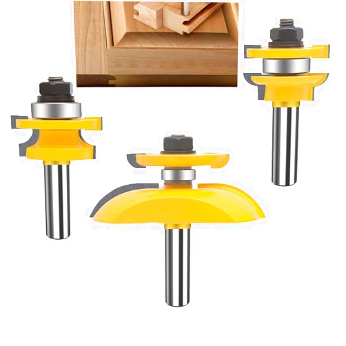 OLETBE-TECH OLETBE 3 PCS Router Bit Set, 1/2-Inch Shank Round Over Cove Raised Panel Cabinet Door Rail and Stile Router Bits, Woodworking Wood Cutter, Wood Carbide Groove Tongue Migue Milling Tool(T-VB1)